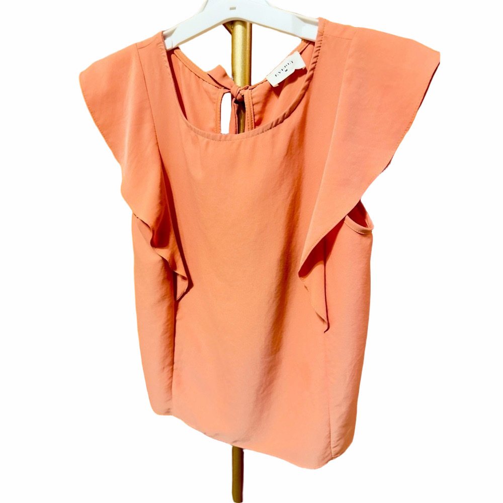 Everly Flutter Sleeveless Round Neck Tie Back Silky size Small- Orange